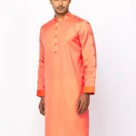 Peach Printed and Embroidered Cotton Panjabi
